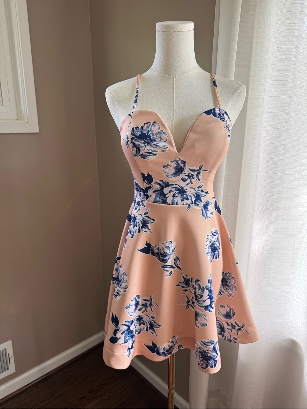 Charlotte Russe Blush Pink Dress with Navy Floral Print